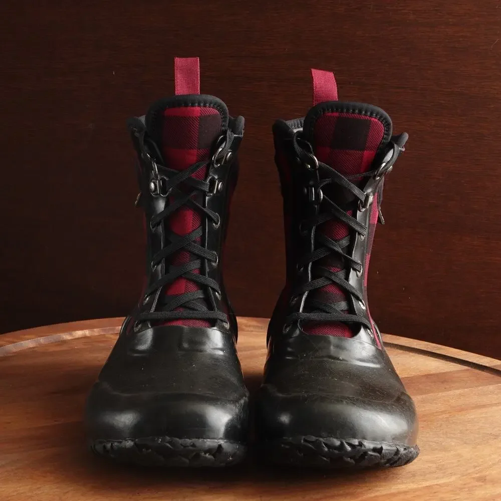 Bogs Boots Youth Size 4 BLK Red Sidney Lace Plaid‎ Rain Waterproof Chore Outdoor